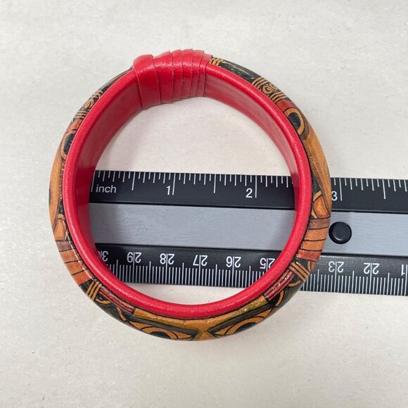 Hand Painted Tribal Leather Face Bangle‎ Bracelet Native American Northwest - Picture 6 of 9